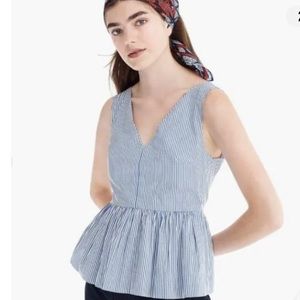 J. Crew Always Striped Blue White Lined Peplum Top Zip Close EUC Size 10